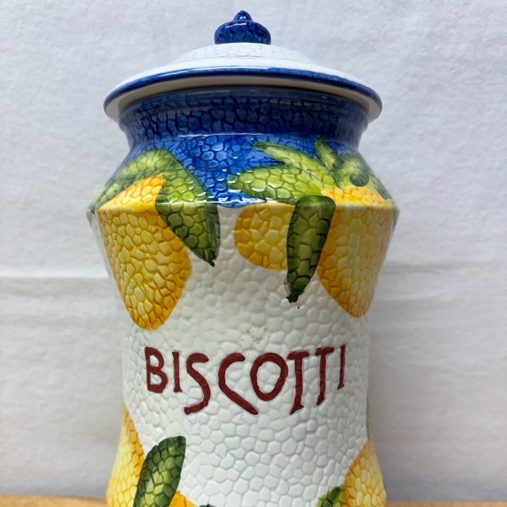 Vintage Biscotti Jar - Homemade for Nonni's:  Glazed Ceramic, Beautiful & Rare